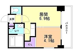 小泉マンション　メム19 9階1DKの間取り
