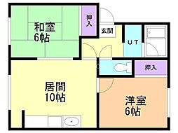 コーポハイブリッヂC 2LDKの間取図画像