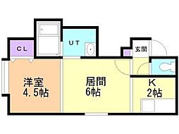 アドバンス北19条 1LDKの間取図画像