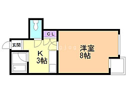 藤井ビル北17条3 1Kの間取図画像