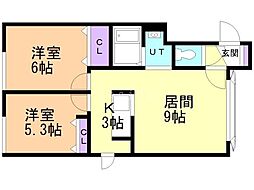 ルミエールサンライズ新琴似615 2LDKの間取図画像