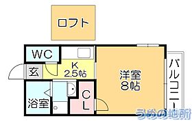 グレイス篠山 B2 ｜ 福岡県久留米市篠山町（賃貸アパート1K・2階・26.50㎡） その2