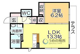 HEARTY’S ENT豆津 C棟 103 ｜ 福岡県久留米市大石町（賃貸アパート1LDK・1階・46.83㎡） その2