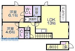 ポムダムールA 2LDKの間取図画像