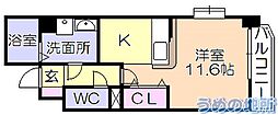 フォーウィルズコート ワンルームの間取図画像