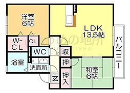 リビングタウン小森野弐番館B 2LDKの間取図画像