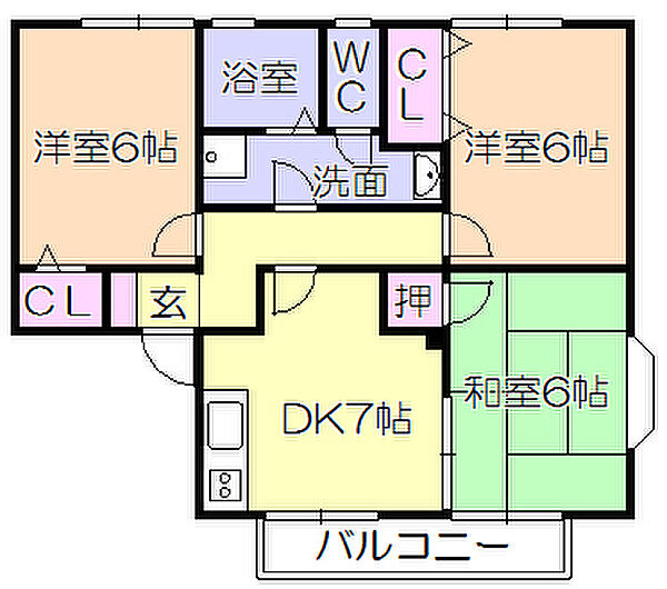 トゥインクル山下B 202｜福岡県久留米市長門石４丁目(賃貸アパート3DK・2階・60.00㎡)の写真 その2