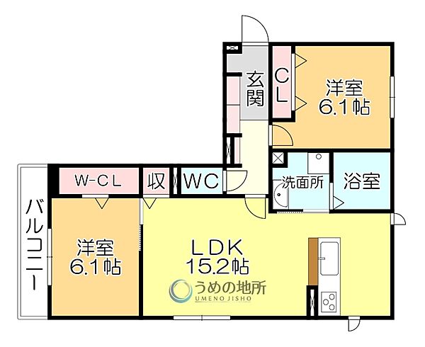 ラ・ルーチェ宮の陣駅前 301｜福岡県久留米市宮ノ陣１丁目(賃貸アパート2LDK・2階・64.59㎡)の写真 その2