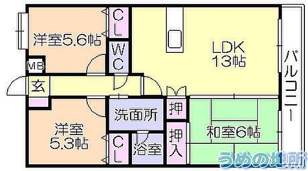 セントレーク旗崎 503｜福岡県久留米市御井旗崎２丁目(賃貸マンション3LDK・5階・68.85㎡)の写真 その2