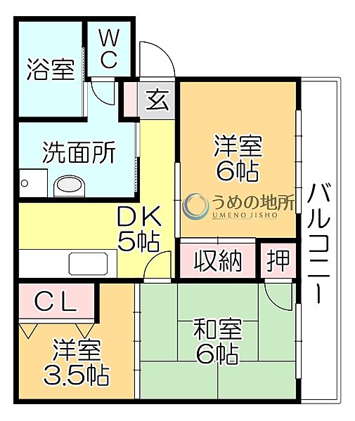 豊後ビル 202｜福岡県久留米市櫛原町(賃貸マンション3DK・2階・48.76㎡)の写真 その2