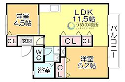 コーポ橋口東棟 2LDKの間取図画像