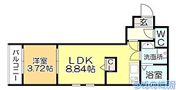 サクラメント久留米 1LDKの間取図画像