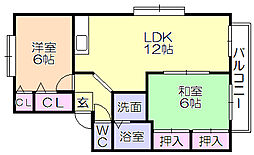 フリーデン安居野E 2LDKの間取図画像