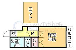 レジデンス津福本町2 1Kの間取図画像