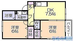 ヴェルフォンセみゆきB 2DKの間取図画像