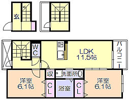 エルグランドパティオ弐番館 2LDKの間取図画像