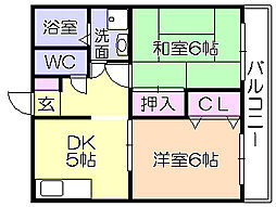 アザレアハイツハンダ第一 2DKの間取図画像