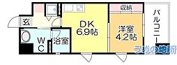 ルネッサンス21久留米六ツ門 1DKの間取図画像