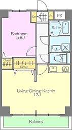 マンションライラック 1LDKの間取図画像