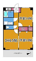 マンションライラック 2DKの間取図画像