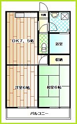 ハイブリッヂPAO 2DKの間取図画像