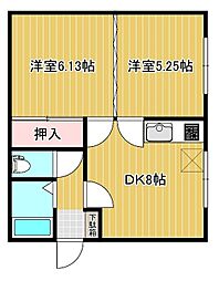 コーポ緑ヶ丘 2階2DKの間取り