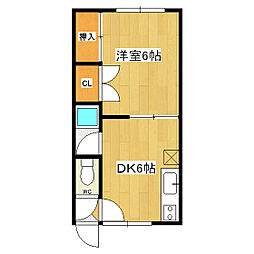 サワーハイツ 2階1DKの間取り