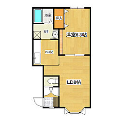 ウィンズニューバース 2階1LDKの間取り