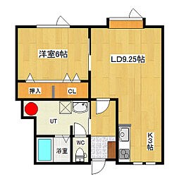 北進町進和ハイツ5 1階1LDKの間取り