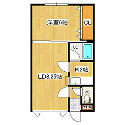 リバーサイドハウス 2階1LDKの間取り