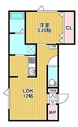イルマーレW 1階1LDKの間取り