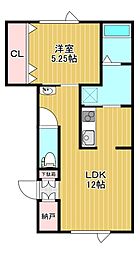 イルマーレW 2階1LDKの間取り