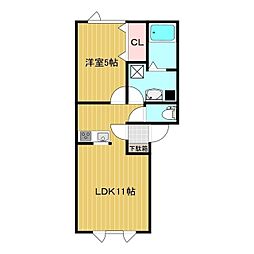 プレンティーB棟 2階1LDKの間取り