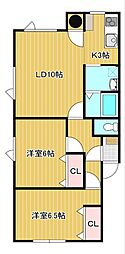 フロンテ 3階2LDKの間取り
