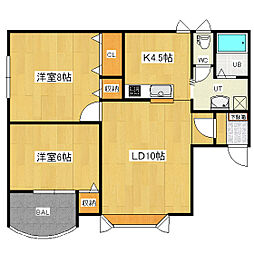 プリオール北進 2階2LDKの間取り