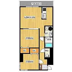 ソシオ山下通り 4階2LDKの間取り