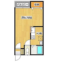 緑ヶ丘ハイツ 2階1Kの間取り