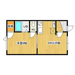 錦ハイツ 1階1DKの間取り