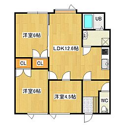 コーポ高栄 2階3LDKの間取り