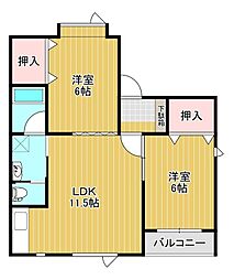 メゾン・ド・ココ 2階2LDKの間取り