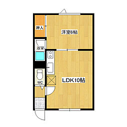第2ツチヤハイツ 2階1LDKの間取り