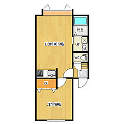 アラモードII 2階1LDKの間取り
