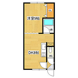ピアプレイス 2階1DKの間取り