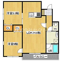 クレストパレス 5階2LDKの間取り