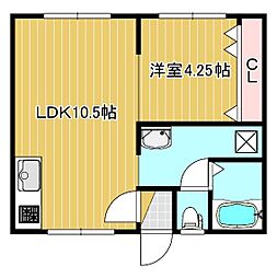 グローリヤハイム2 1LDKの間取図画像