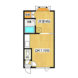 夕陽ケ丘ハイツ2 1DKの間取図画像