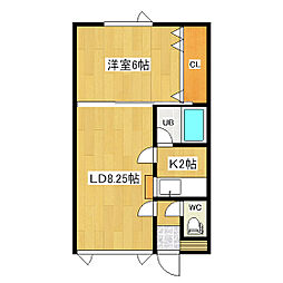 メイプルハウスB 1LDKの間取図画像