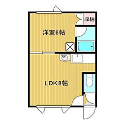 オニオンハイツ西富 1DKの間取図画像