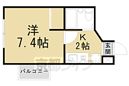 クローバー椥辻 1Kの間取図画像