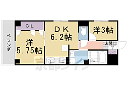 アルファクラージュIII 3階2DKの間取り